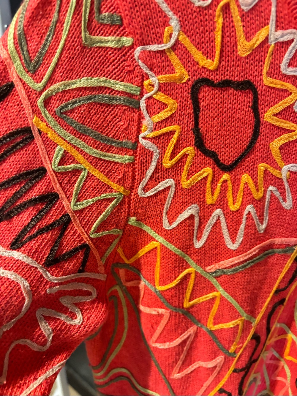 Vintage Susan Bristol Embroidered Button-Front Cardigan Sweater Geometric/Animal - Picture 4 of 6